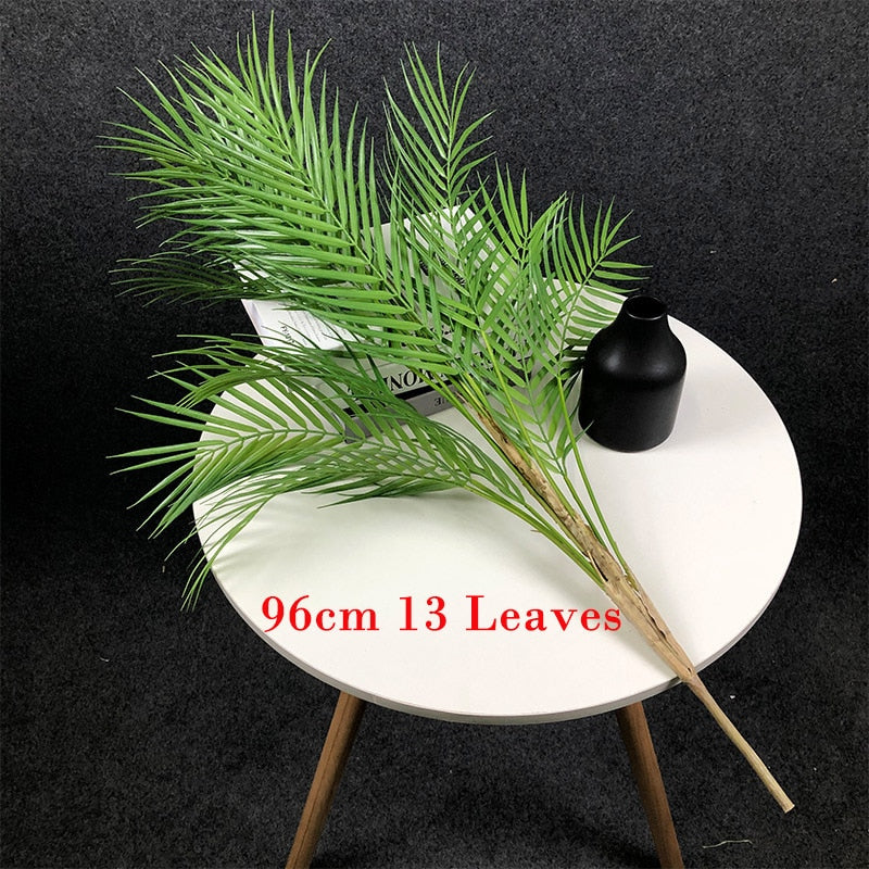 98cm 15 Heads Large Tropical Palm Tree Artificial Plants Branch Fake Palm Leaves Real Touch Plastic Foliage Home Office Decor