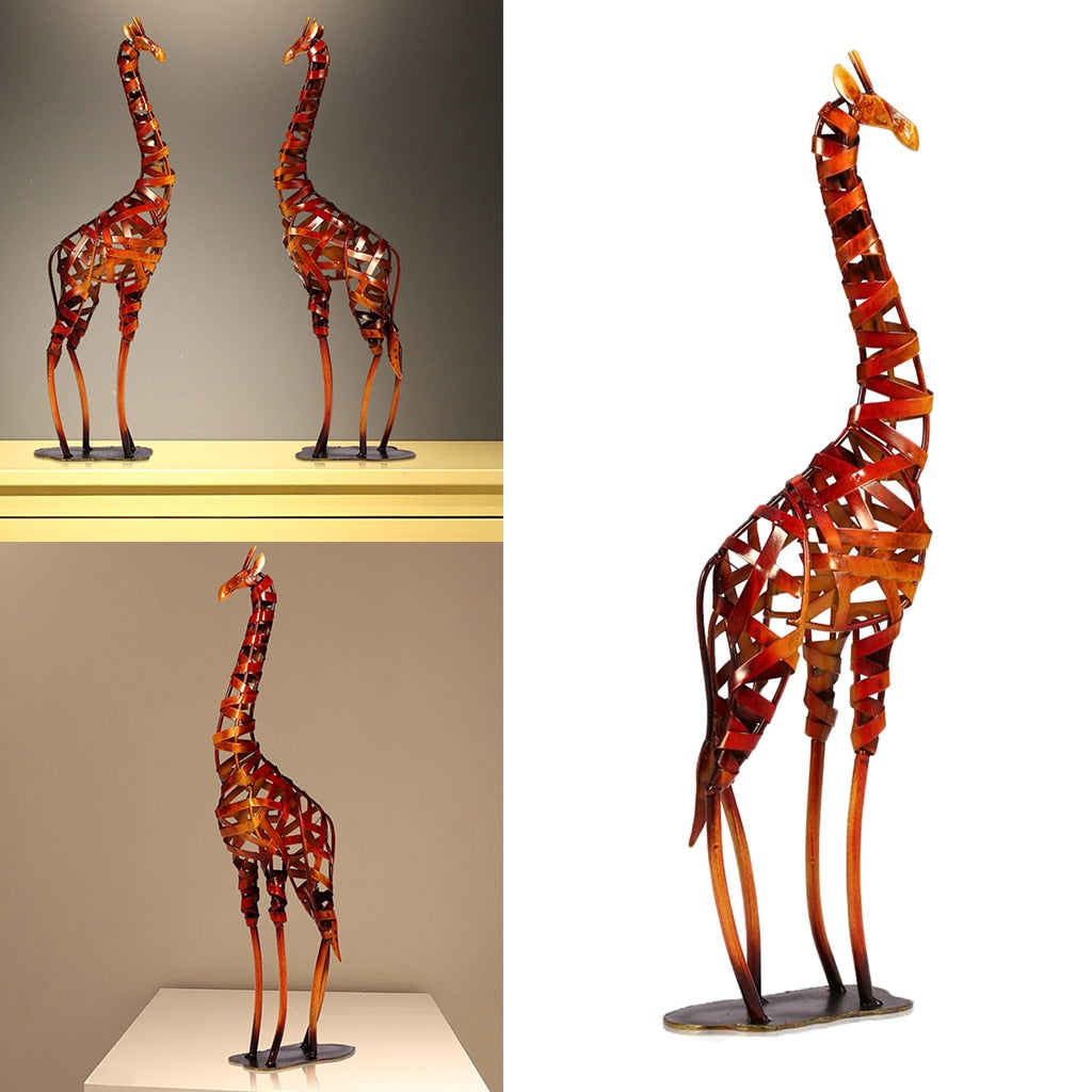 Giraffe Metal Sculpture Iron Giraffe Figurine Home Handmade Statue Home Office Desktop Decor Ornaments