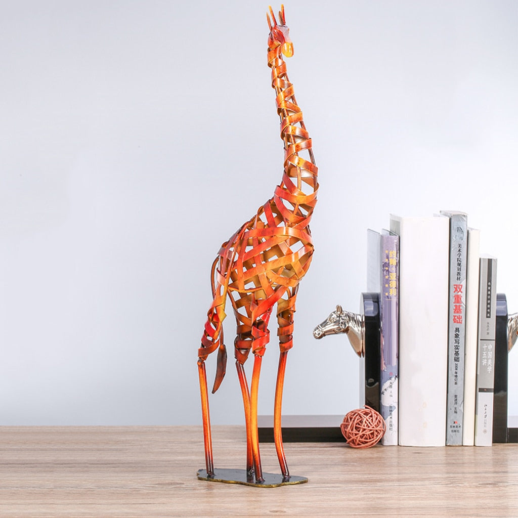 Giraffe Metal Sculpture Iron Giraffe Figurine Home Handmade Statue Home Office Desktop Decor Ornaments