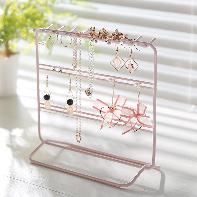 Metal jewelry rack Holder Organizer 3 Tier Pink White Necklace Earring Display Show Rack Home Decorative Shelves