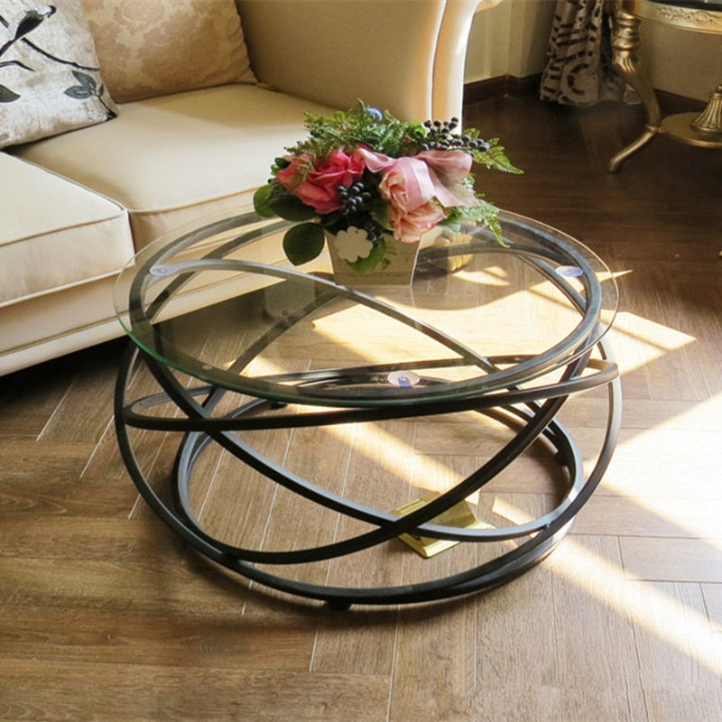 Nordic Simple creative wrought iron tempered glass modern living room fashion Golden Small side round coffee table mx6241647