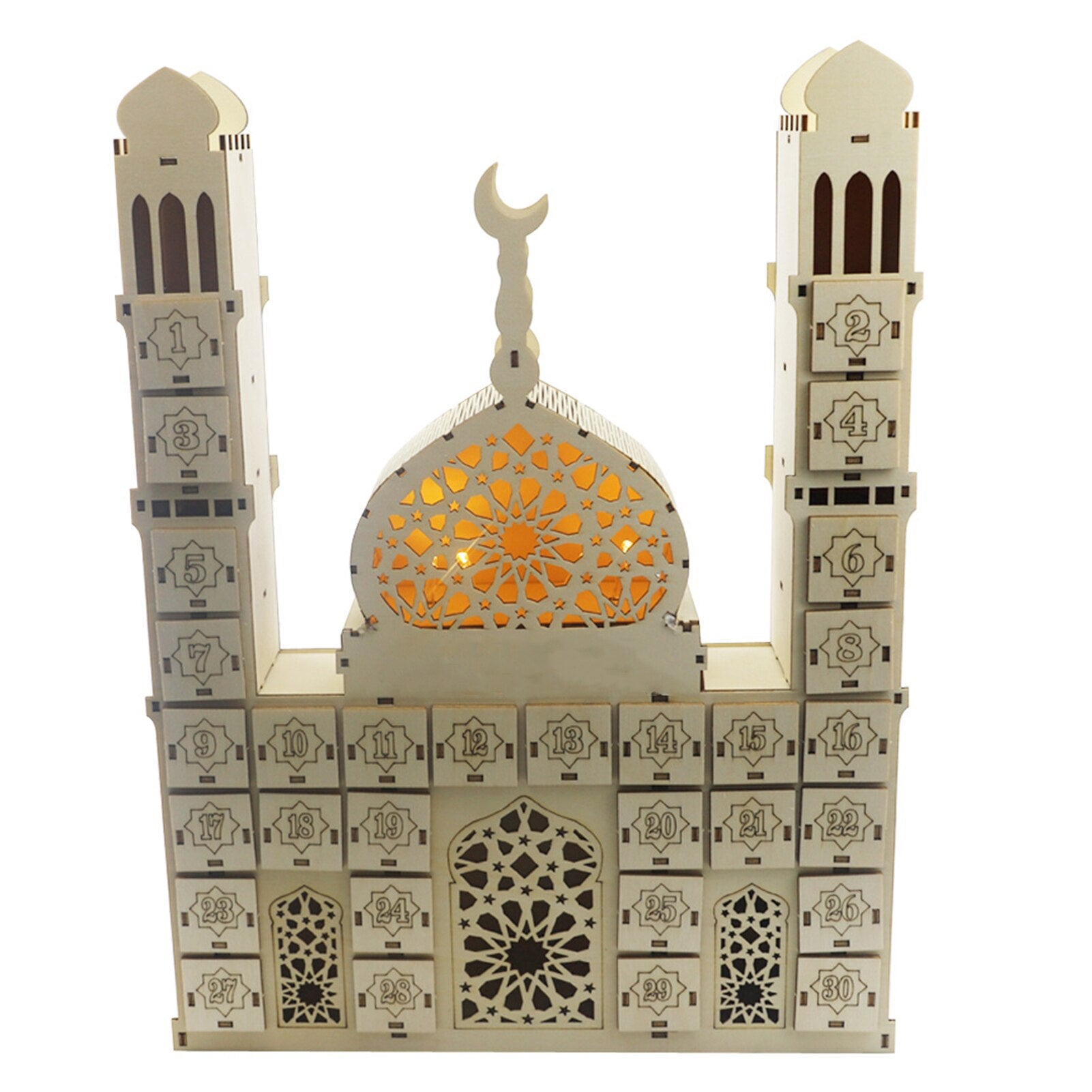 Wooden craft decorations custom Eid Mubarak Ramadan 3D puzzle castle LED lighting decorations home living room decorations